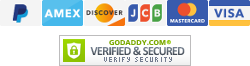PayPal, Amex, Discover, JCB, Master Card, Visa | GoDaddy SSL - Verified and Secured